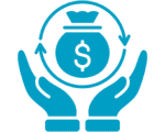 Hands holding money bag icon